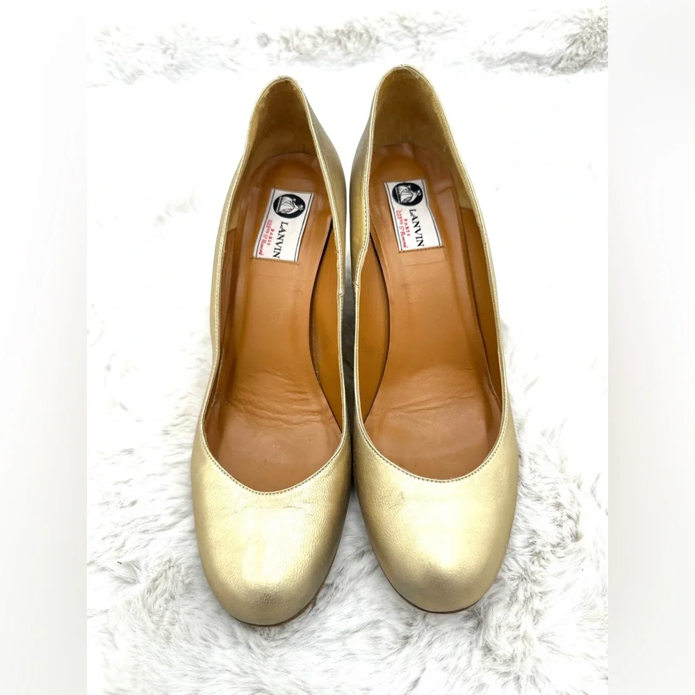 Lanvin Gold Metallic Leather Jute Wedge Sandals‎ Women’s 39 US 9